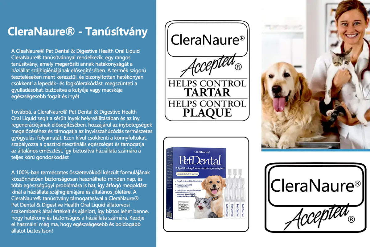 💎[Hivatalos áruház] CleraNaure® Pet Dental & Digestive Health Oral Liquid – Frissíti a leheletet, eltávolítja a fogkövet, elősegíti az íny regenerálódását és stabilizálja a fogakat (macskák és kutyák számára) – Ma 80% kedvezménnyel!