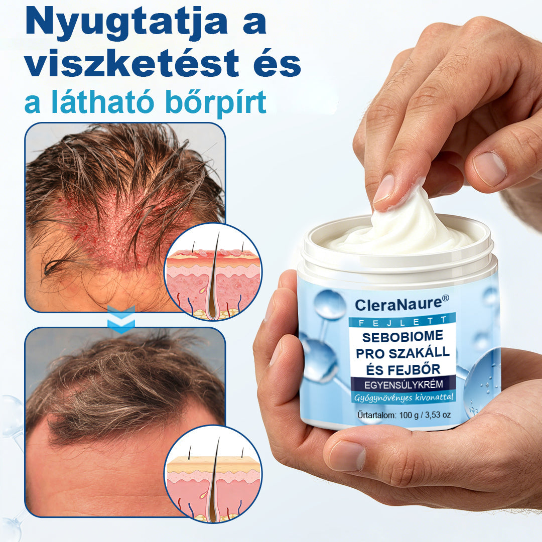 🔥 7 NAP ALATT KORPAMENTES BŐR – CleraNaure® SeboBiome Pro szakáll- és fejbőrkrém 🌱 Csökkenti a viszketést és a korpásodást – zsíros maradványok nélkül!