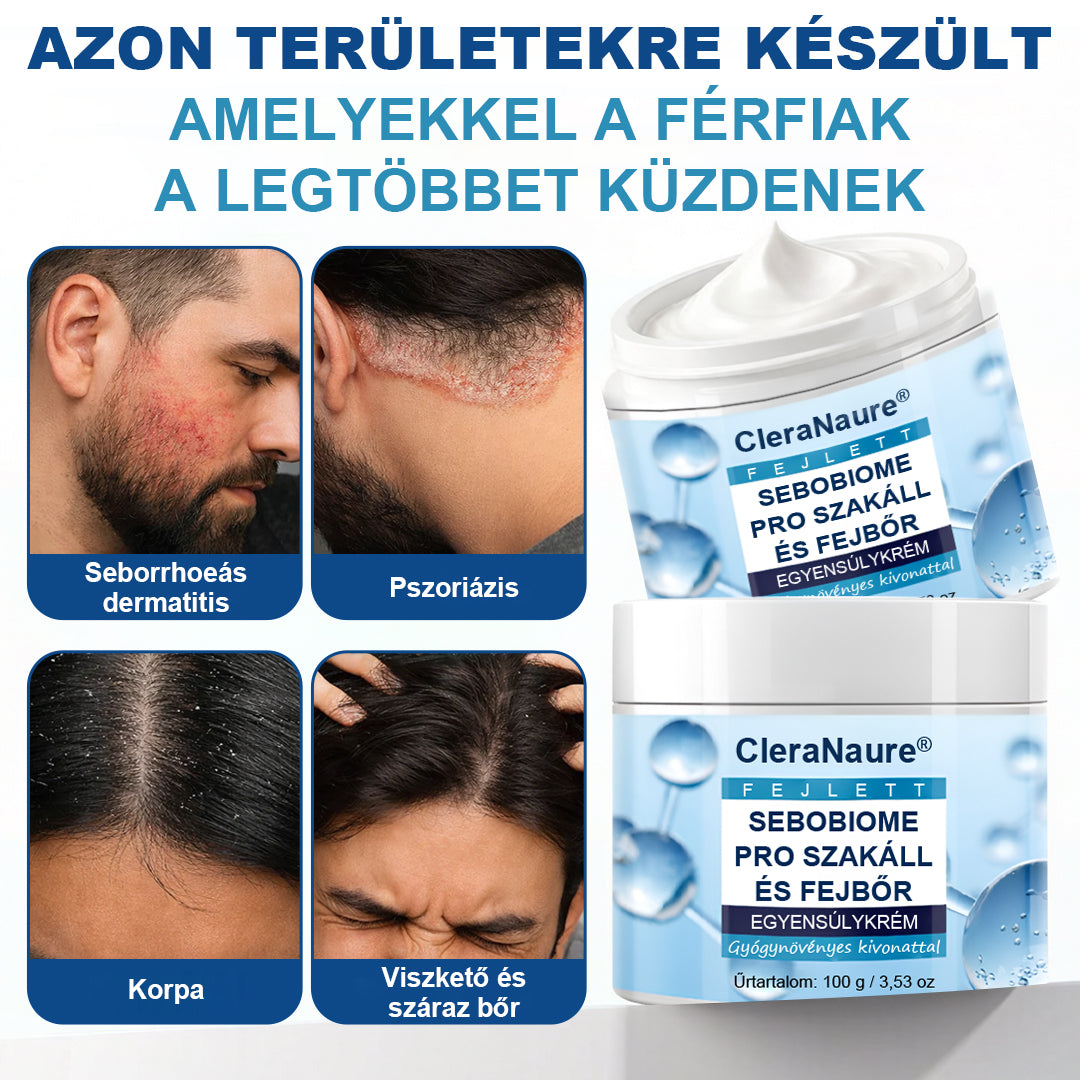 🔥 7 NAP ALATT KORPAMENTES BŐR – CleraNaure® SeboBiome Pro szakáll- és fejbőrkrém 🌱 Csökkenti a viszketést és a korpásodást – zsíros maradványok nélkül!